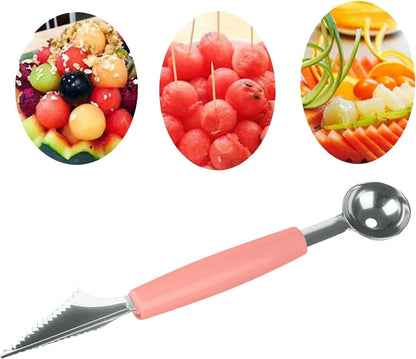 Pink 3-in-1 Fruit Ball Cutter, Fruit Ball Picker,Melon Fruit Cutter,Seed Removal, Stainless Steel Multi-functional Cutter, Carving Knife - Ice Cream Scoop Fruit Carving Cutter，Flatware，Fruit Knives
