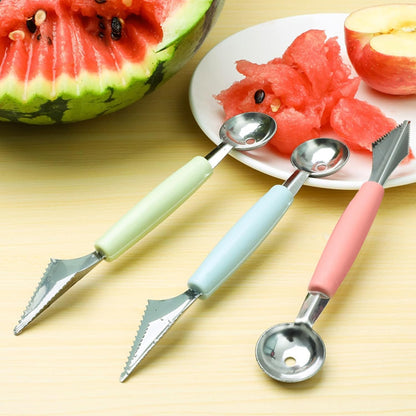 Pink 3-in-1 Fruit Ball Cutter, Fruit Ball Picker,Melon Fruit Cutter,Seed Removal, Stainless Steel Multi-functional Cutter, Carving Knife - Ice Cream Scoop Fruit Carving Cutter，Flatware，Fruit Knives