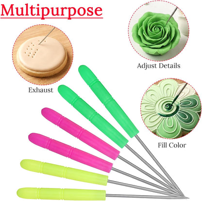 16 PCS Fondant Tools Cake Decorating Brushes Tool Set, Food Paint Brush Include Cookie Pastry Brushes Baking Brush Needles Sugar Stir Needles Elbow and Straight Tweezers for Cake Fondant Decor Supplie