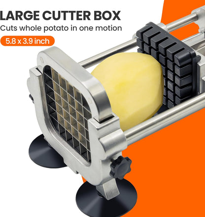 French fry cutter with two blades (1/2 inch and 3/8 inch), commercial stainless steel French fry slicer, suitable for whole potatoes, carrots, and cucumbers,fries cutter,potato slicer