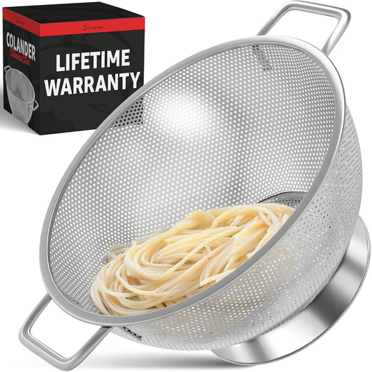 Premium 5Qrt Stainless Steel Colander for Kitchen, Durable Rice and Pasta Strainer with Handle, Rust-Resistant & Dishwasher Safe