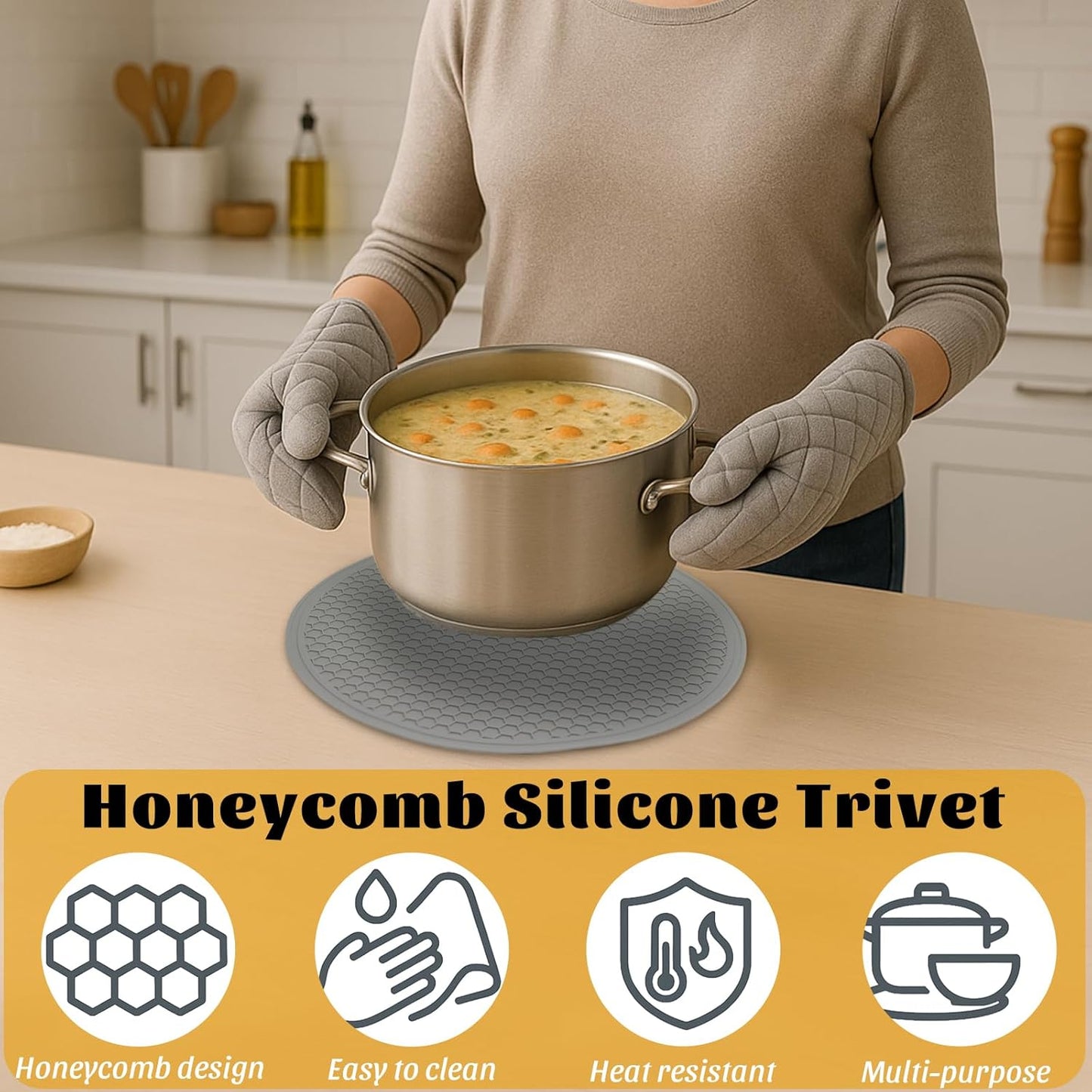 Silicone Microwave Mat – 11.7" Round Non-Slip Trivet, Heat-Resistant Hot Pot Holder, Jar Opener & Dishwasher Safe Mat