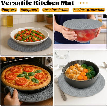 Silicone Microwave Mat – 11.7" Round Non-Slip Trivet, Heat-Resistant Hot Pot Holder, Jar Opener & Dishwasher Safe Mat