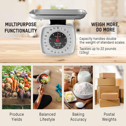 Analog Kitchen Scale Mechanical Food Scale, 22 lb Capacity, Multicolor