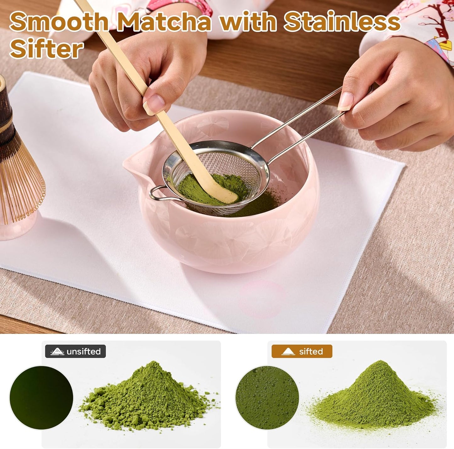 Matcha Whisk Set – Japanese Tea Ceremony Kit with Ceramic Bowl, Purple Bamboo Whisk (Chasen), Holder, Sifter & Scoop – Complete Matcha Kit, Women Gifts for Tea Lovers