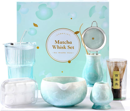 Matcha Whisk Set – Japanese Tea Ceremony Kit with Ceramic Bowl, Purple Bamboo Whisk (Chasen), Holder, Sifter & Scoop – Complete Matcha Kit, Women Gifts for Tea Lovers