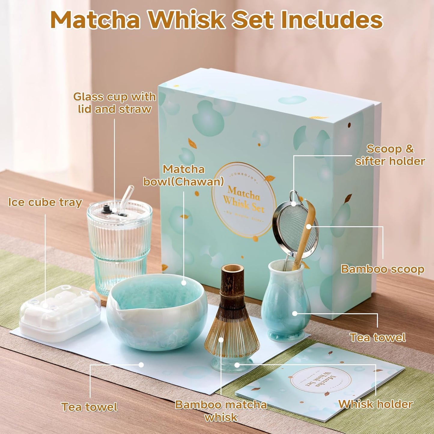 Matcha Whisk Set – Japanese Tea Ceremony Kit with Ceramic Bowl, Purple Bamboo Whisk (Chasen), Holder, Sifter & Scoop – Complete Matcha Kit, Women Gifts for Tea Lovers