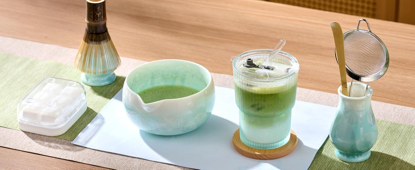 Matcha Whisk Set – Japanese Tea Ceremony Kit with Ceramic Bowl, Purple Bamboo Whisk (Chasen), Holder, Sifter & Scoop – Complete Matcha Kit, Women Gifts for Tea Lovers