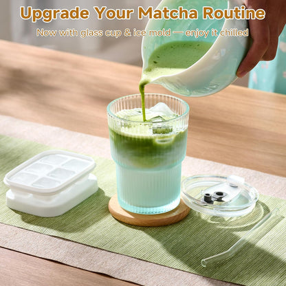 Matcha Whisk Set – Japanese Tea Ceremony Kit with Ceramic Bowl, Purple Bamboo Whisk (Chasen), Holder, Sifter & Scoop – Complete Matcha Kit, Women Gifts for Tea Lovers