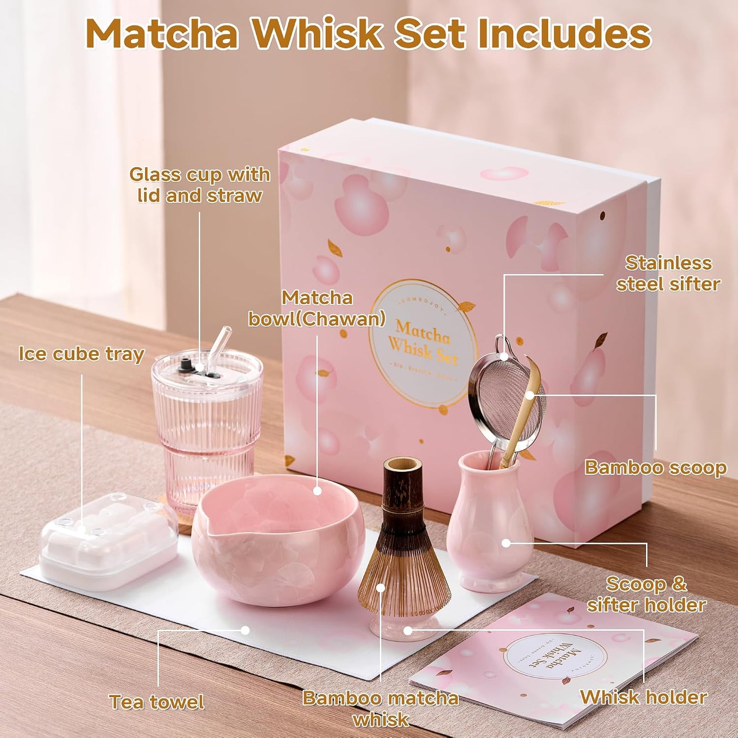 Matcha Whisk Set – Japanese Tea Ceremony Kit with Ceramic Bowl, Purple Bamboo Whisk (Chasen), Holder, Sifter & Scoop – Complete Matcha Kit, Women Gifts for Tea Lovers