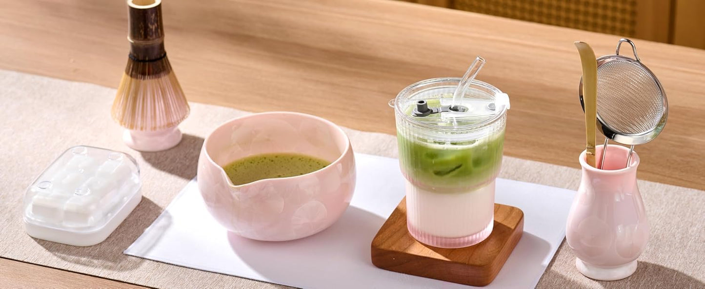 Matcha Whisk Set – Japanese Tea Ceremony Kit with Ceramic Bowl, Purple Bamboo Whisk (Chasen), Holder, Sifter & Scoop – Complete Matcha Kit, Women Gifts for Tea Lovers