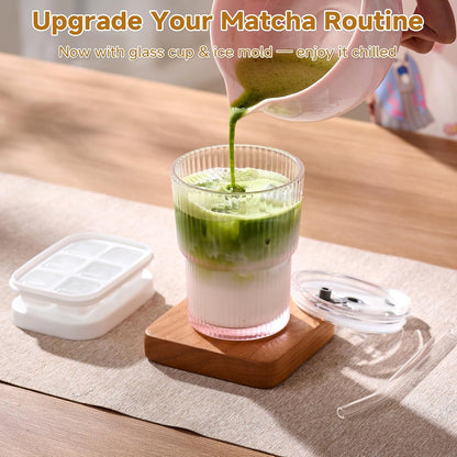 Matcha Whisk Set – Japanese Tea Ceremony Kit with Ceramic Bowl, Purple Bamboo Whisk (Chasen), Holder, Sifter & Scoop – Complete Matcha Kit, Women Gifts for Tea Lovers