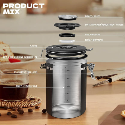 22OZ Coffee Canister Airtight Stainless Steel