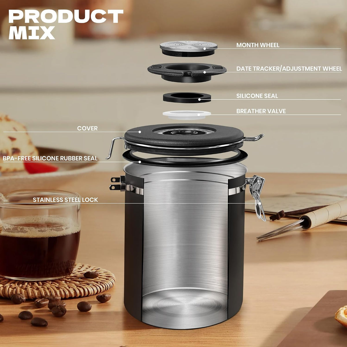 22OZ Coffee Canister Airtight Stainless Steel