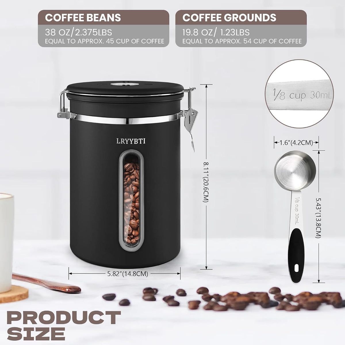 22OZ Coffee Canister Airtight Stainless Steel