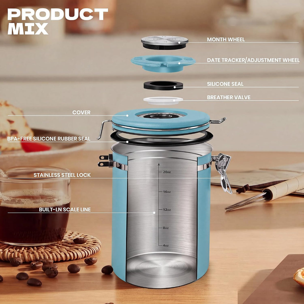 22OZ Coffee Canister Airtight Stainless Steel