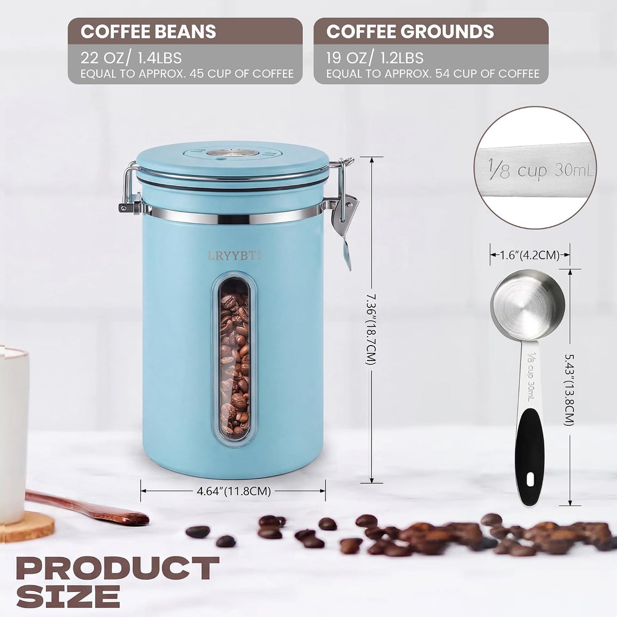 22OZ Coffee Canister Airtight Stainless Steel