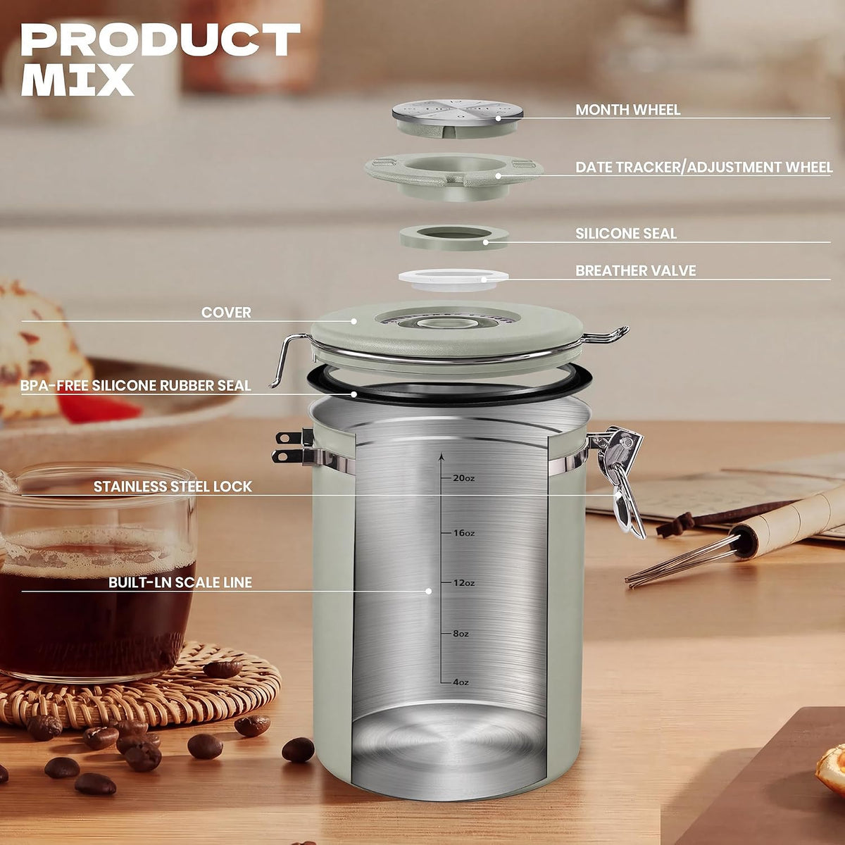 22OZ Coffee Canister Airtight Stainless Steel