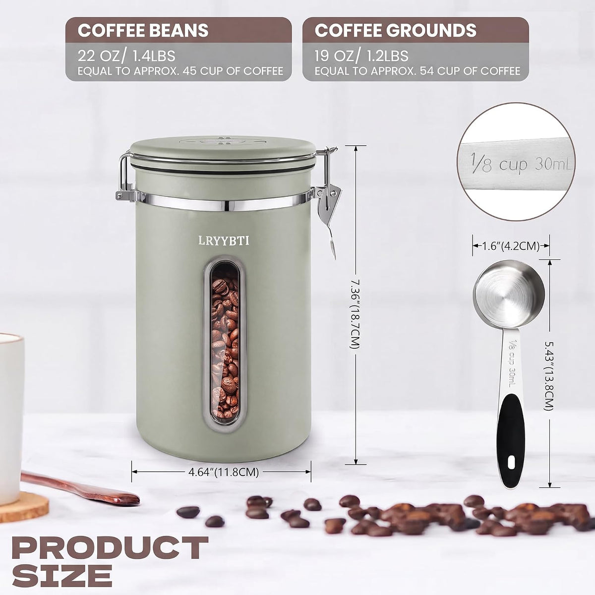 22OZ Coffee Canister Airtight Stainless Steel