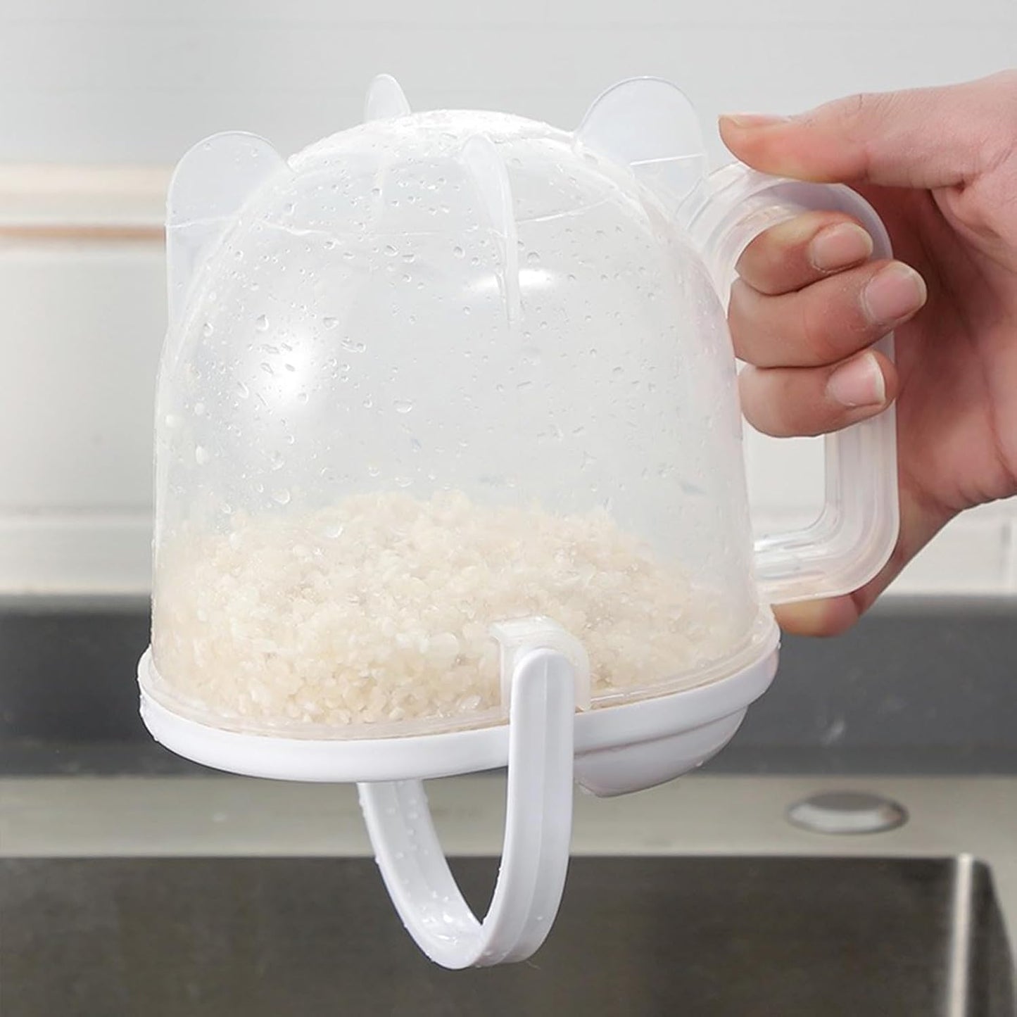Rice Washer Strainer Bowl with Top Drainer, Microporous Small Colander Washing Bowl Rice Cleaner Strainer Colander for Washing Rice, Multigrain, Beans & Small Grain Food