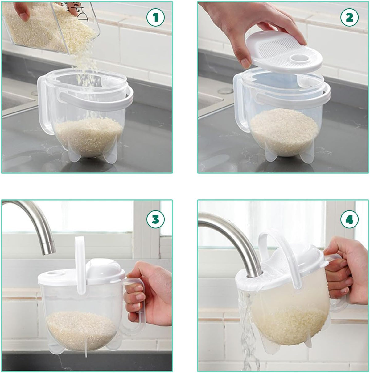 Rice Washer Strainer Bowl with Top Drainer, Microporous Small Colander Washing Bowl Rice Cleaner Strainer Colander for Washing Rice, Multigrain, Beans & Small Grain Food