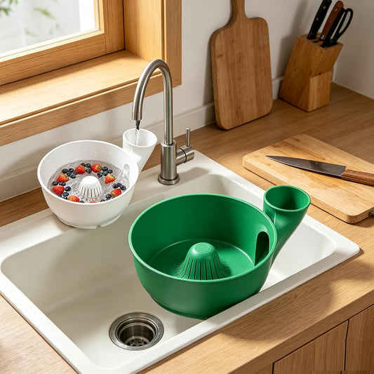 Fruit and Vegetable Washing Bowl, Multifunctional Plastic Colander with Handle, Kitchen Strainer Basket for Berries, Salad, Rinse, Drain, 10 Colors (white, S)