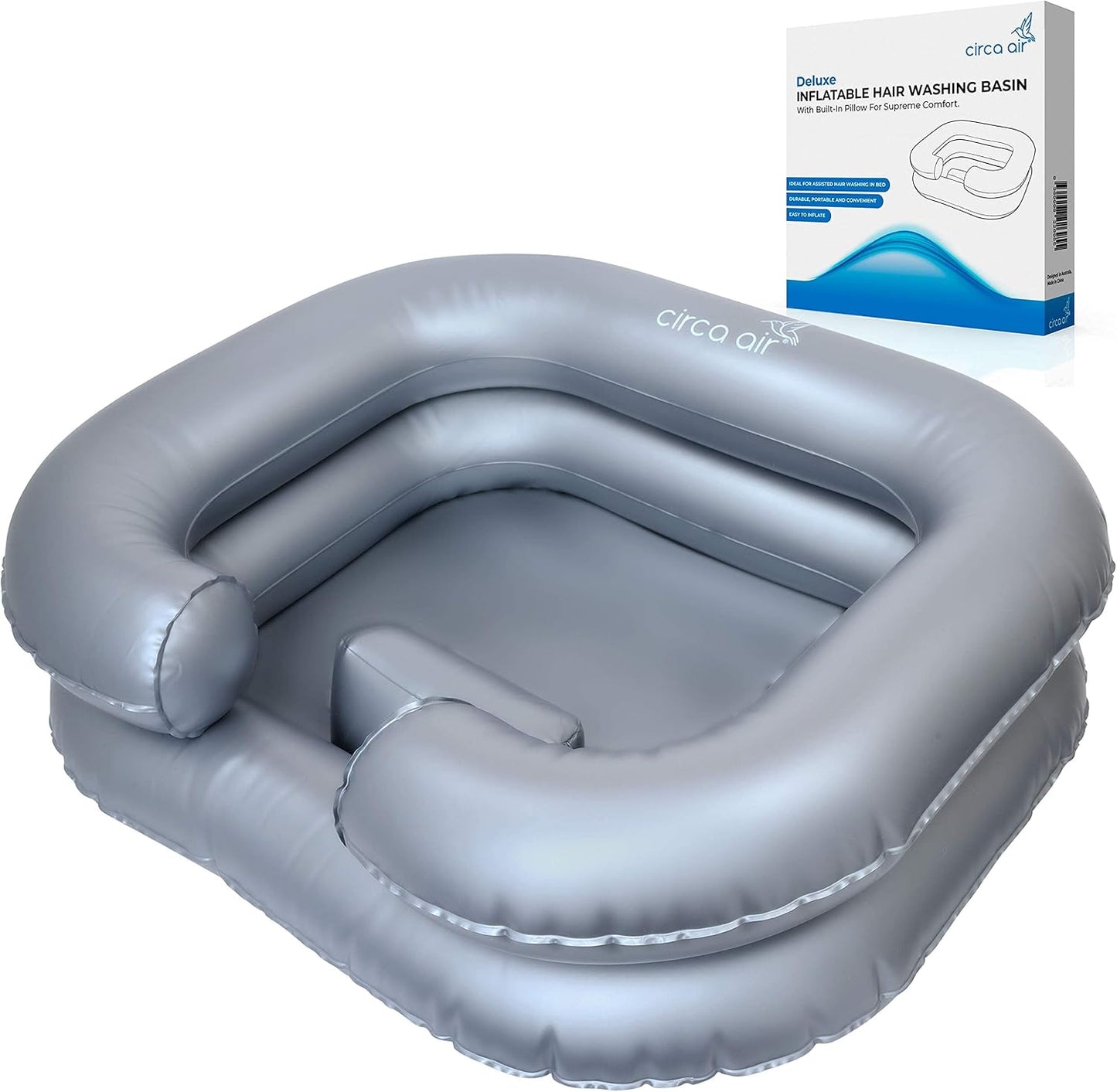 Inflatable Hair Washing Basin For Bedridden - Wash Hair In Bed With Shampoo Basin. Portable Shampoo Bowl With Pillow For Extra Comfort. The Perfect Inflatable Sink For Locs Detox