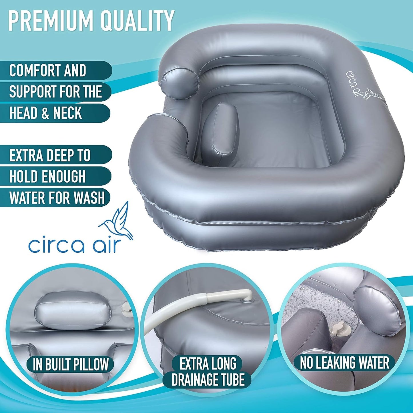 Inflatable Hair Washing Basin For Bedridden - Wash Hair In Bed With Shampoo Basin. Portable Shampoo Bowl With Pillow For Extra Comfort. The Perfect Inflatable Sink For Locs Detox