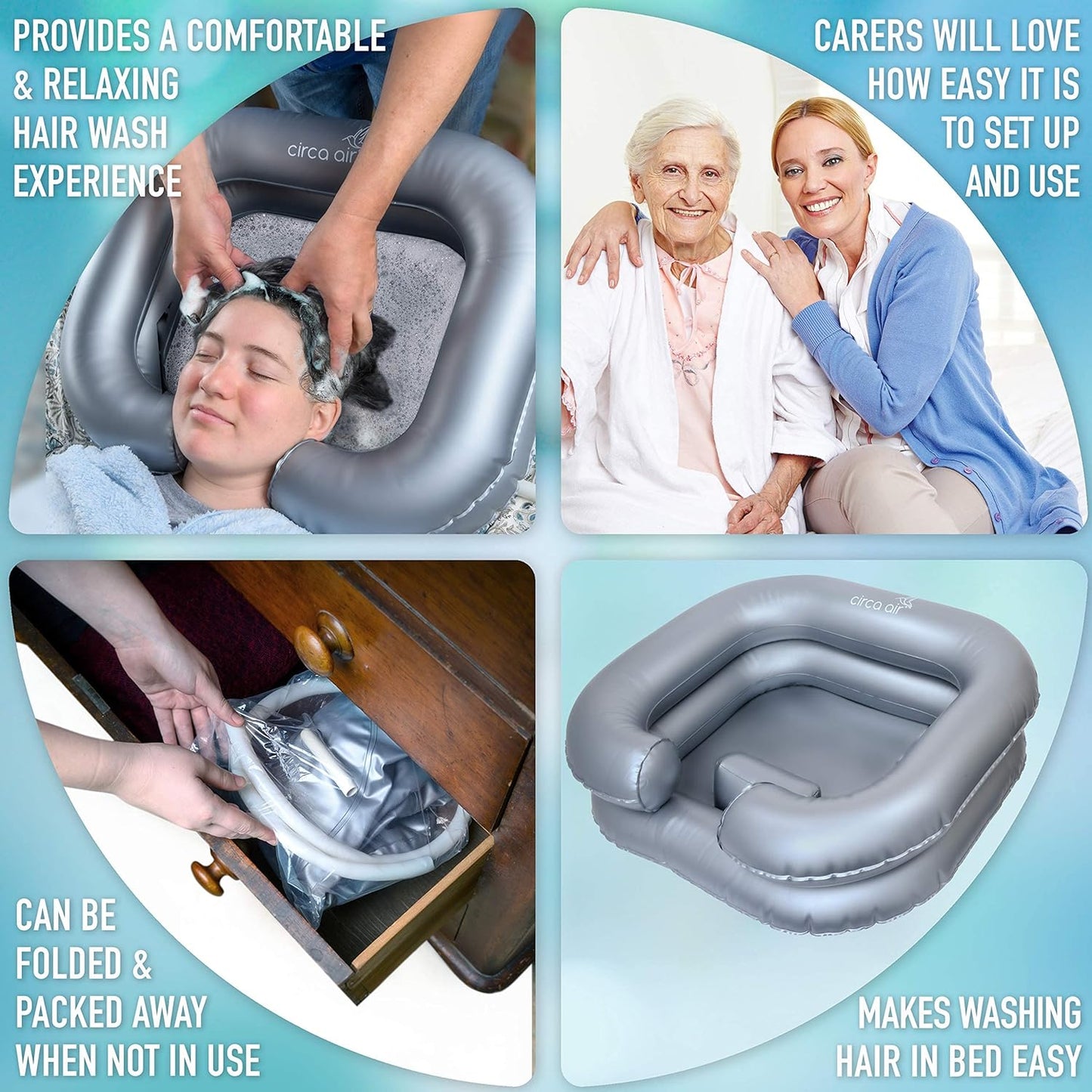 Inflatable Hair Washing Basin For Bedridden - Wash Hair In Bed With Shampoo Basin. Portable Shampoo Bowl With Pillow For Extra Comfort. The Perfect Inflatable Sink For Locs Detox