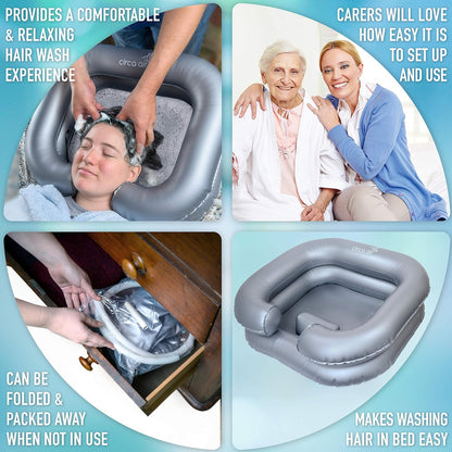 Inflatable Hair Washing Basin For Bedridden - Wash Hair In Bed With Shampoo Basin. Portable Shampoo Bowl With Pillow For Extra Comfort. The Perfect Inflatable Sink For Locs Detox