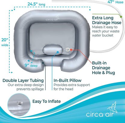 Inflatable Hair Washing Basin For Bedridden - Wash Hair In Bed With Shampoo Basin. Portable Shampoo Bowl With Pillow For Extra Comfort. The Perfect Inflatable Sink For Locs Detox
