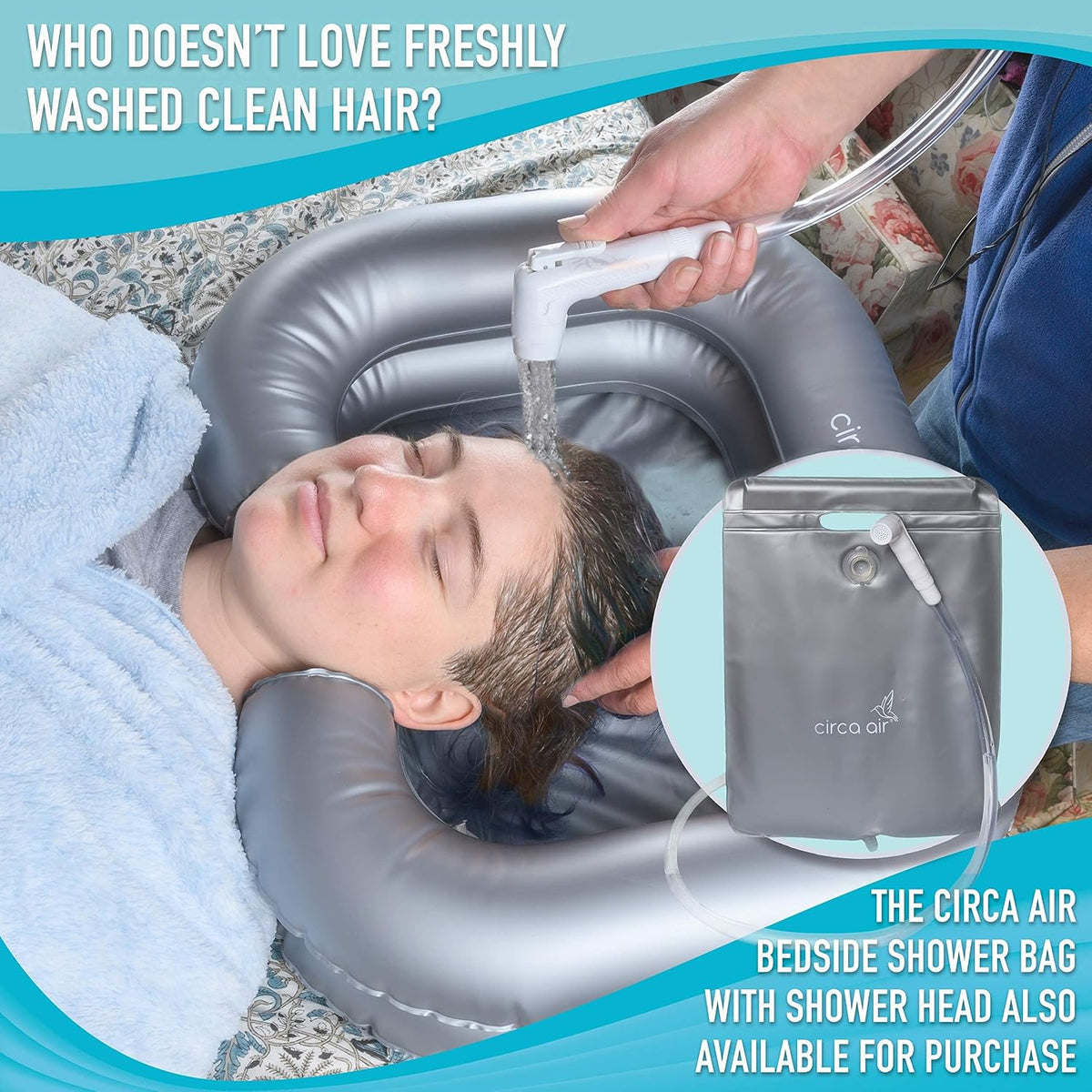 Inflatable Hair Washing Basin For Bedridden - Wash Hair In Bed With Shampoo Basin. Portable Shampoo Bowl With Pillow For Extra Comfort. The Perfect Inflatable Sink For Locs Detox