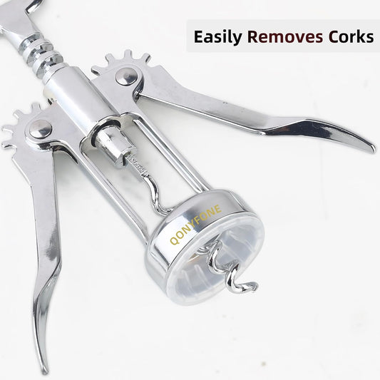 Wing Corkscrew Wine Opener, Premium Zinc Alloy Manual Bottle Opener, Heavy Duty Multifunctional Tool for Kitchen, Bar, Restaurant & Waiters, Gift Set (Silver)