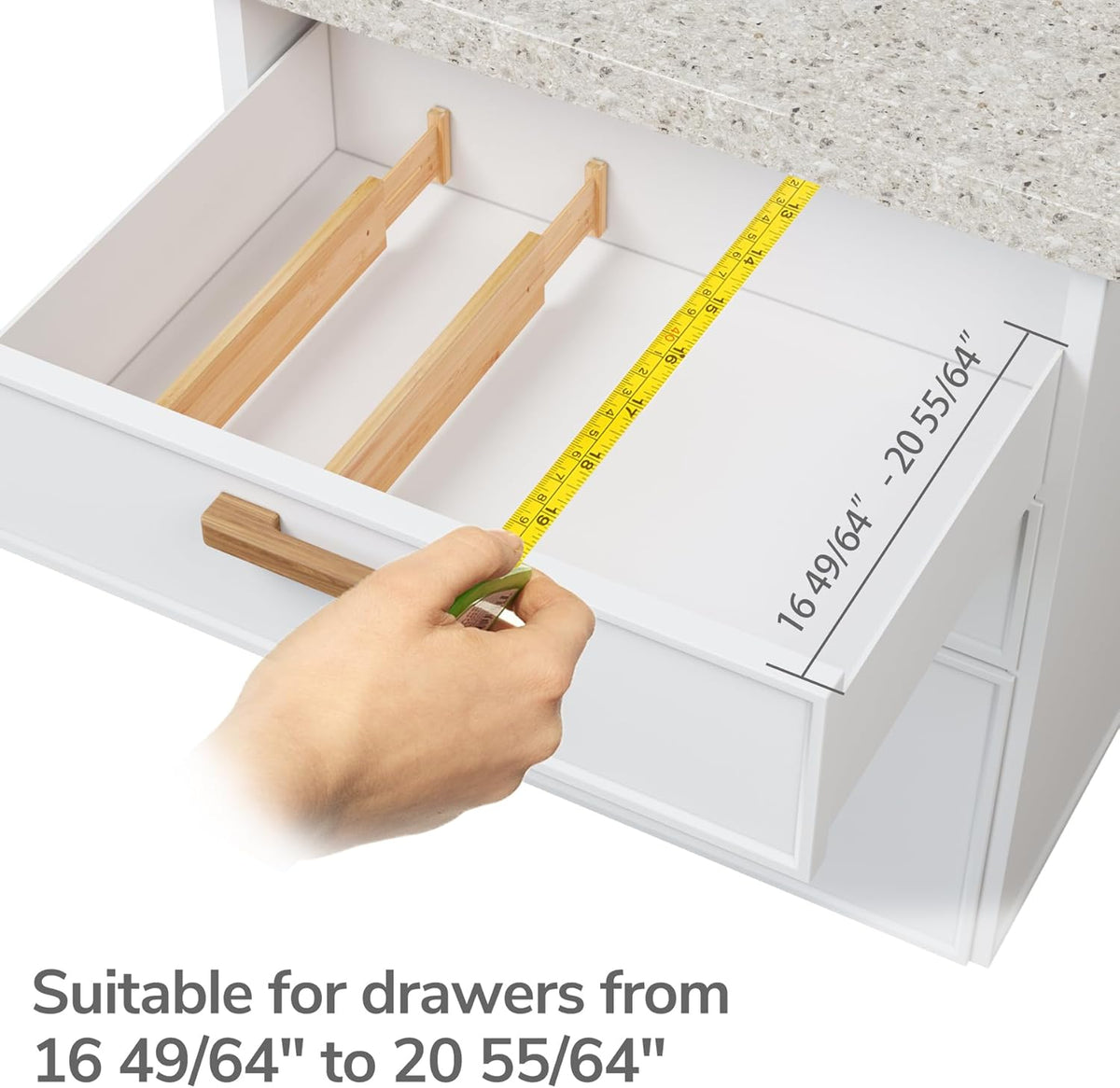 Bamboo Expandable Drawer Dividers – Fits 16.6"–22" Drawers, 2" High, Set of 4 | Spring-Loaded Bamboo Separator for Kitchen Island, Bathroom Vanity & Dresser Drawers