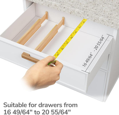 Bamboo Expandable Drawer Dividers – Fits 16.6"–22" Drawers, 2" High, Set of 4 | Spring-Loaded Bamboo Separator for Kitchen Island, Bathroom Vanity & Dresser Drawers