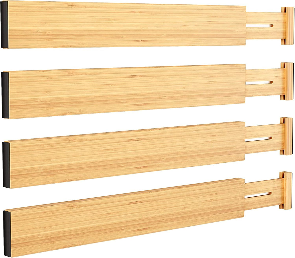 Bamboo Expandable Drawer Dividers – Fits 16.6"–22" Drawers, 2" High, Set of 4 | Spring-Loaded Bamboo Separator for Kitchen Island, Bathroom Vanity & Dresser Drawers