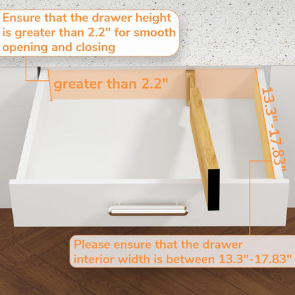 Bamboo Expandable Drawer Dividers – Fits 16.6"–22" Drawers, 2" High, Set of 4 | Spring-Loaded Bamboo Separator for Kitchen Island, Bathroom Vanity & Dresser Drawers
