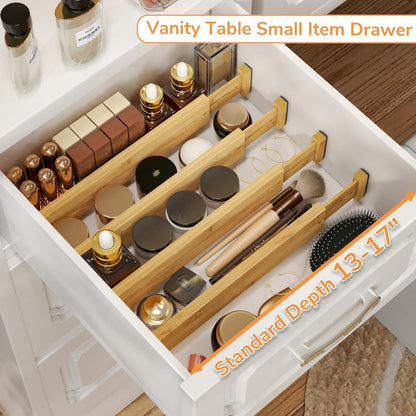 Bamboo Expandable Drawer Dividers – Fits 16.6"–22" Drawers, 2" High, Set of 4 | Spring-Loaded Bamboo Separator for Kitchen Island, Bathroom Vanity & Dresser Drawers
