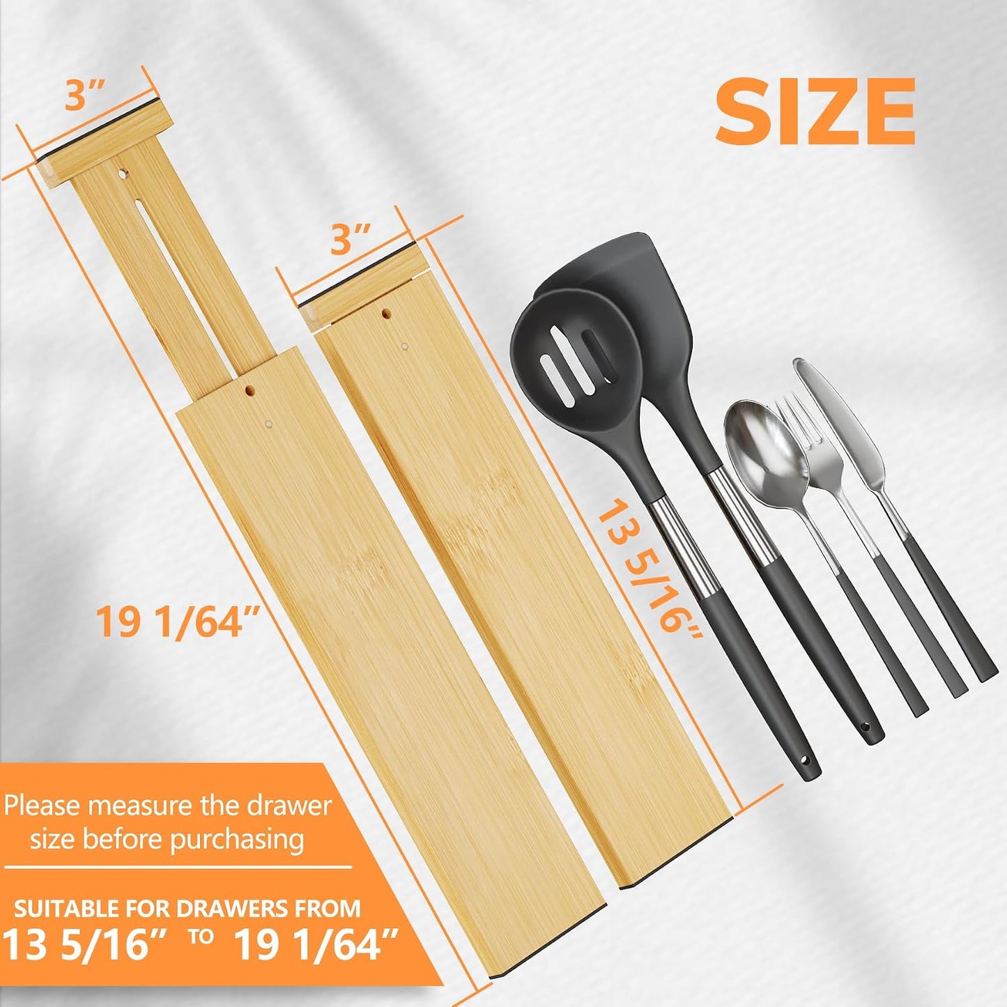 Bamboo Expandable Drawer Dividers – Fits 16.6"–22" Drawers, 2" High, Set of 4 | Spring-Loaded Bamboo Separator for Kitchen Island, Bathroom Vanity & Dresser Drawers