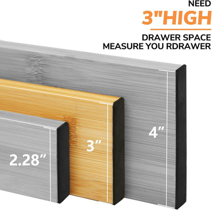 Bamboo Expandable Drawer Dividers – Fits 16.6"–22" Drawers, 2" High, Set of 4 | Spring-Loaded Bamboo Separator for Kitchen Island, Bathroom Vanity & Dresser Drawers