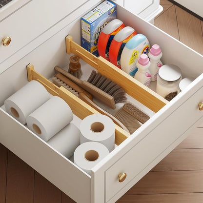 Bamboo Expandable Drawer Dividers – Fits 16.6"–22" Drawers, 2" High, Set of 4 | Spring-Loaded Bamboo Separator for Kitchen Island, Bathroom Vanity & Dresser Drawers