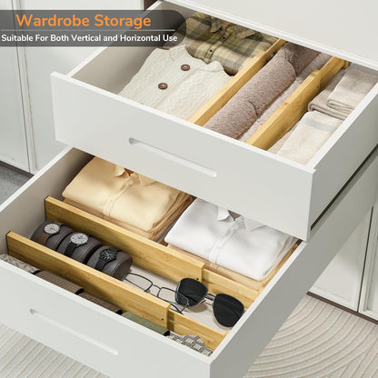 Bamboo Expandable Drawer Dividers – Fits 16.6"–22" Drawers, 2" High, Set of 4 | Spring-Loaded Bamboo Separator for Kitchen Island, Bathroom Vanity & Dresser Drawers