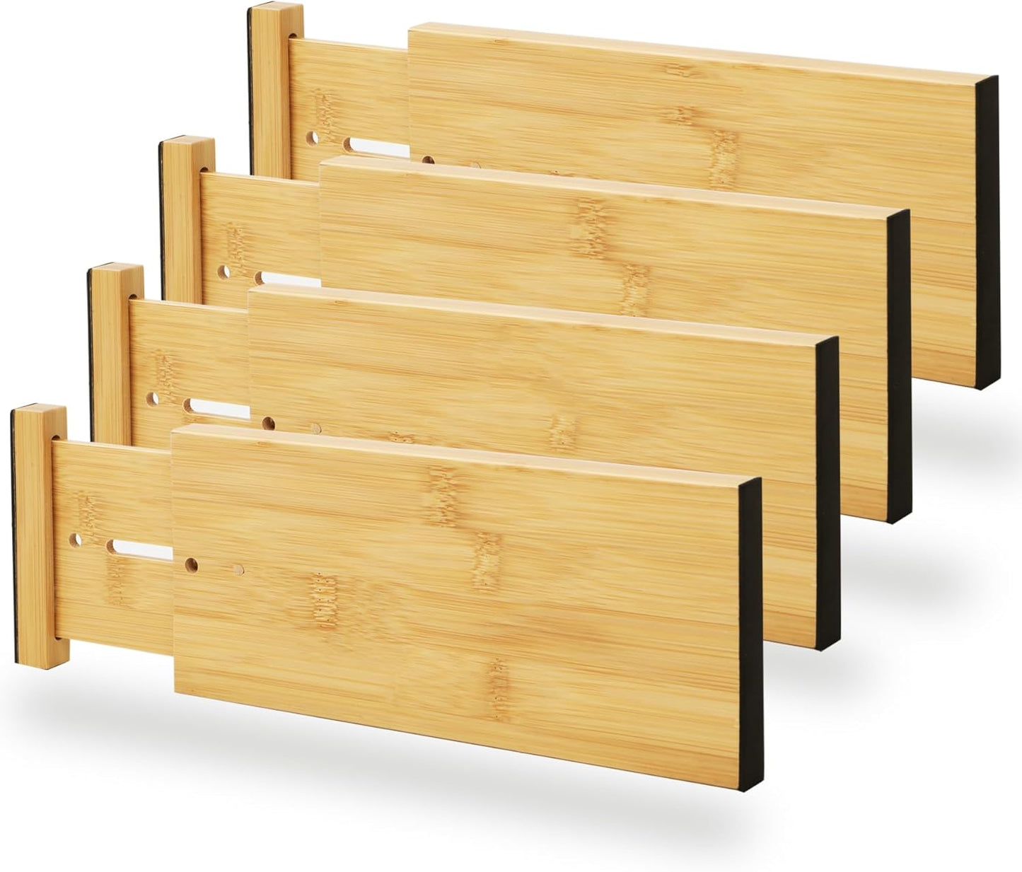 Bamboo Expandable Drawer Dividers – Fits 16.6"–22" Drawers, 2" High, Set of 4 | Spring-Loaded Bamboo Separator for Kitchen Island, Bathroom Vanity & Dresser Drawers