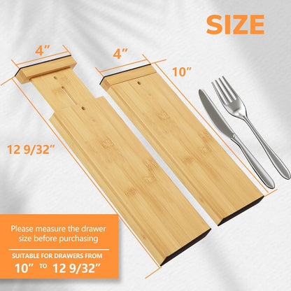 Bamboo Expandable Drawer Dividers – Fits 16.6"–22" Drawers, 2" High, Set of 4 | Spring-Loaded Bamboo Separator for Kitchen Island, Bathroom Vanity & Dresser Drawers