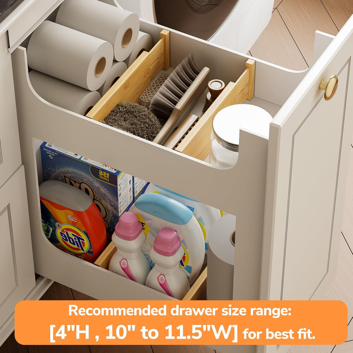 Bamboo Expandable Drawer Dividers – Fits 16.6"–22" Drawers, 2" High, Set of 4 | Spring-Loaded Bamboo Separator for Kitchen Island, Bathroom Vanity & Dresser Drawers