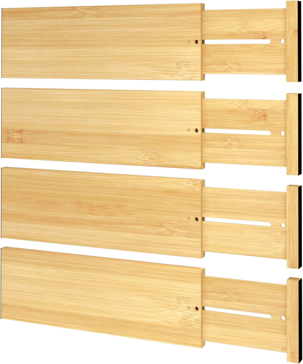 Bamboo Expandable Drawer Dividers – Fits 16.6"–22" Drawers, 2" High, Set of 4 | Spring-Loaded Bamboo Separator for Kitchen Island, Bathroom Vanity & Dresser Drawers