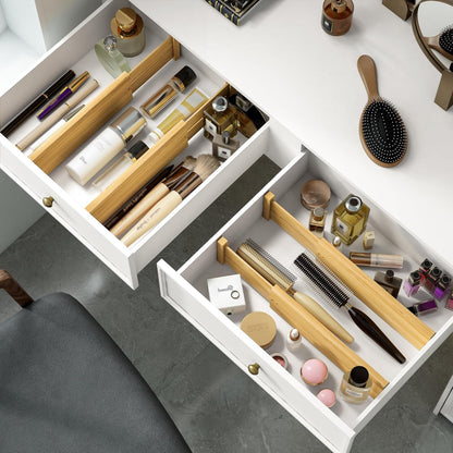 Bamboo Expandable Drawer Dividers – Fits 16.6"–22" Drawers, 2" High, Set of 4 | Spring-Loaded Bamboo Separator for Kitchen Island, Bathroom Vanity & Dresser Drawers