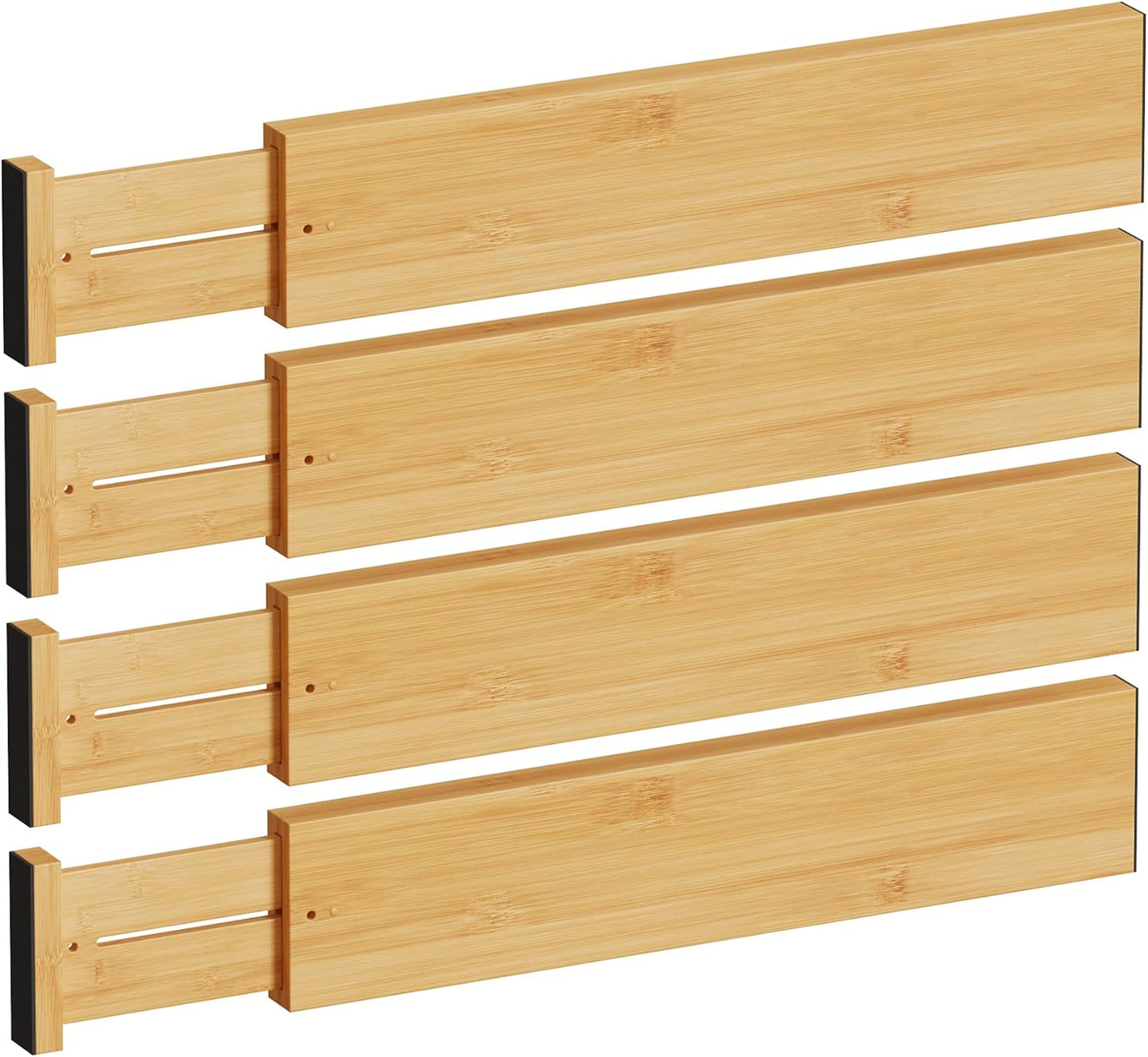 Bamboo Expandable Drawer Dividers – Fits 16.6"–22" Drawers, 2" High, Set of 4 | Spring-Loaded Bamboo Separator for Kitchen Island, Bathroom Vanity & Dresser Drawers