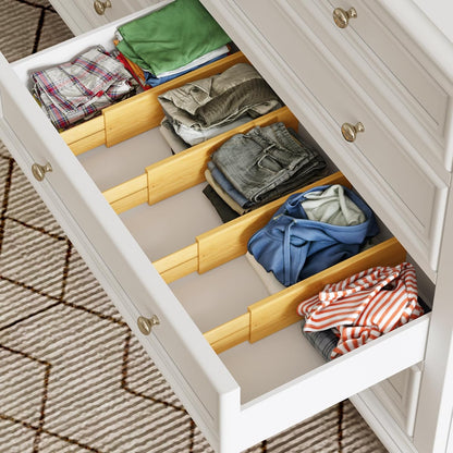 Bamboo Expandable Drawer Dividers – Fits 16.6"–22" Drawers, 2" High, Set of 4 | Spring-Loaded Bamboo Separator for Kitchen Island, Bathroom Vanity & Dresser Drawers