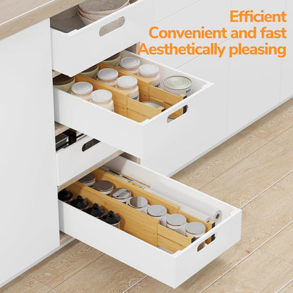 Bamboo Expandable Drawer Dividers – Fits 16.6"–22" Drawers, 2" High, Set of 4 | Spring-Loaded Bamboo Separator for Kitchen Island, Bathroom Vanity & Dresser Drawers